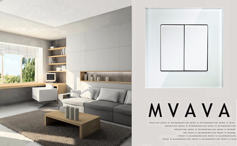 MVAVA Push Button Light Wall Switch 2 Gang 1 Way 16A 250V Luxury Crystal Glass Panel
