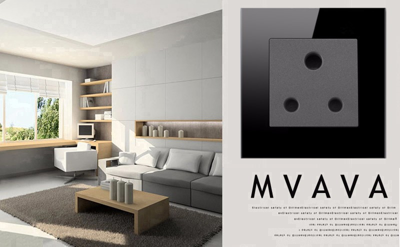 Mvava 15A South Africa Switched Socket Luxury Black High Quality Crystal Glass South Africa Wall Socket