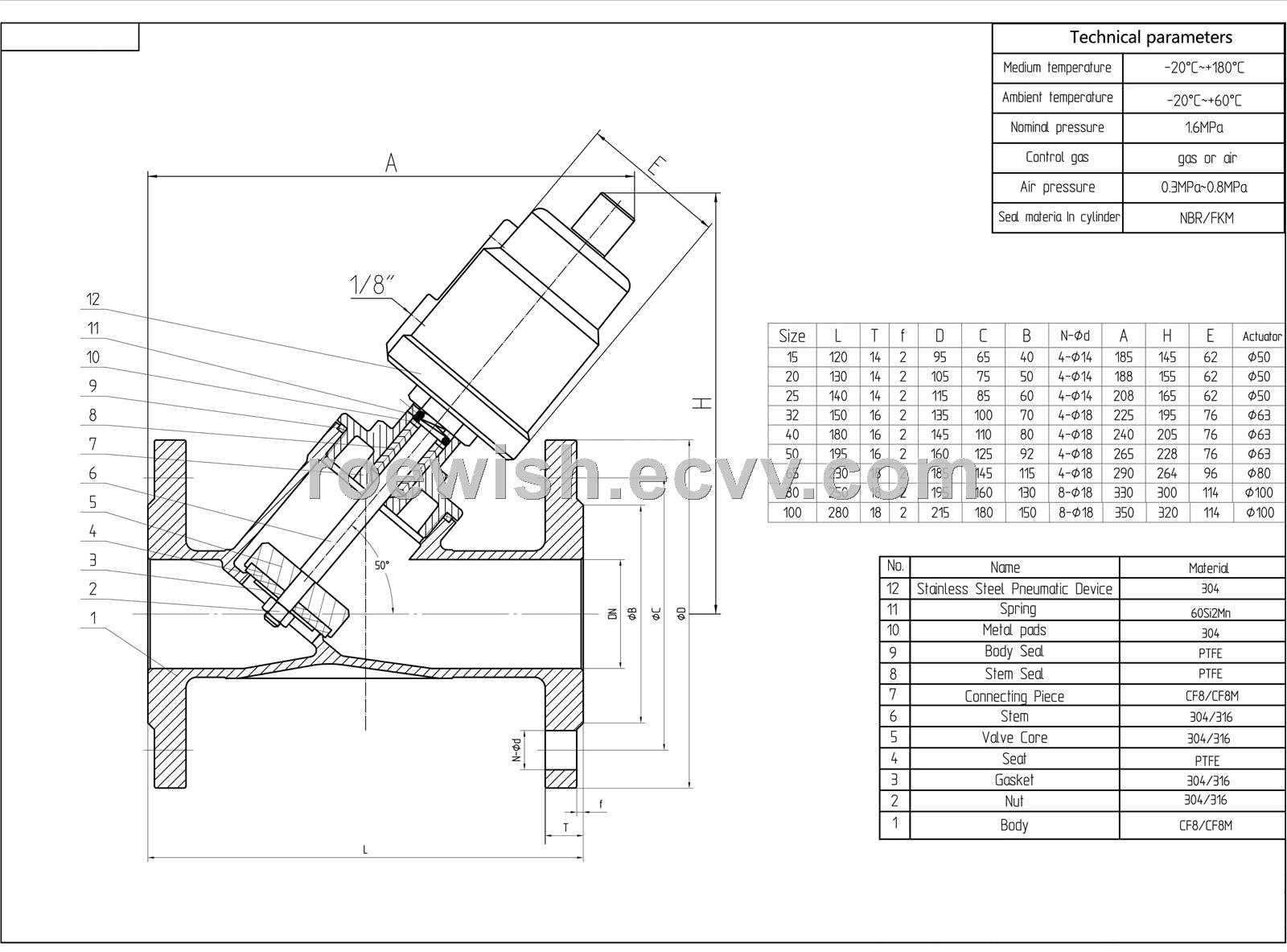 Flanged Pneumatic Angle Seat Valve with Stainless Steel Actuator