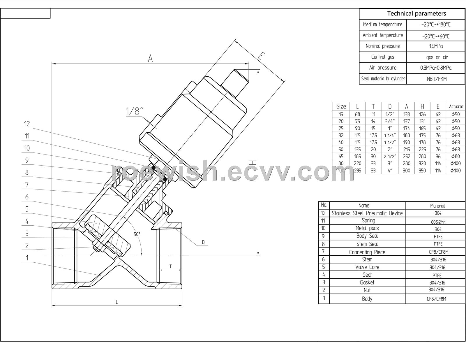 Threaded Pneumatic Angle Seat Valve with Stainless Steel Actuator