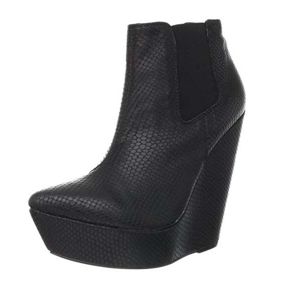 Parrcen Womens Black Platfrom Wedge Booties with Elastic Strap BD071