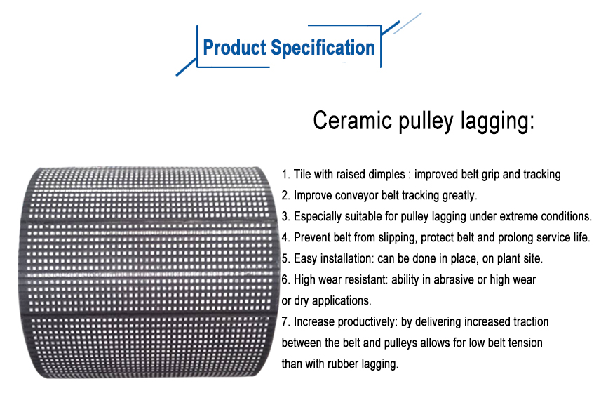 Rubber ceramic pulley lagging