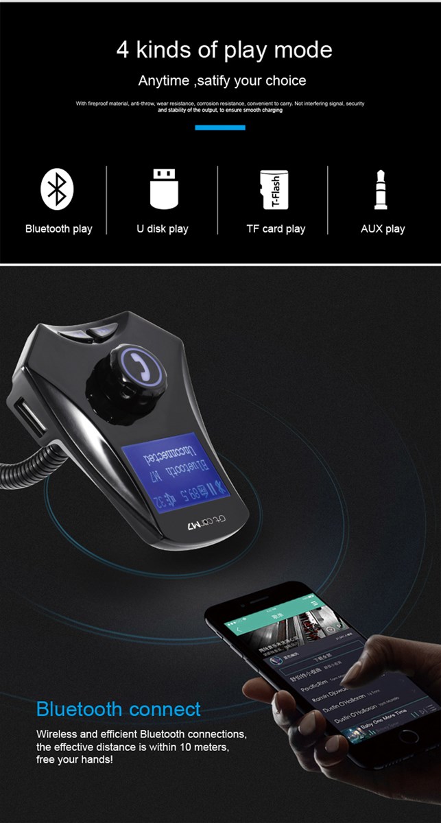 GXYKIT Bluetooth handsfree Car FM transmitter M7 Car MP3 Player with LCD screen