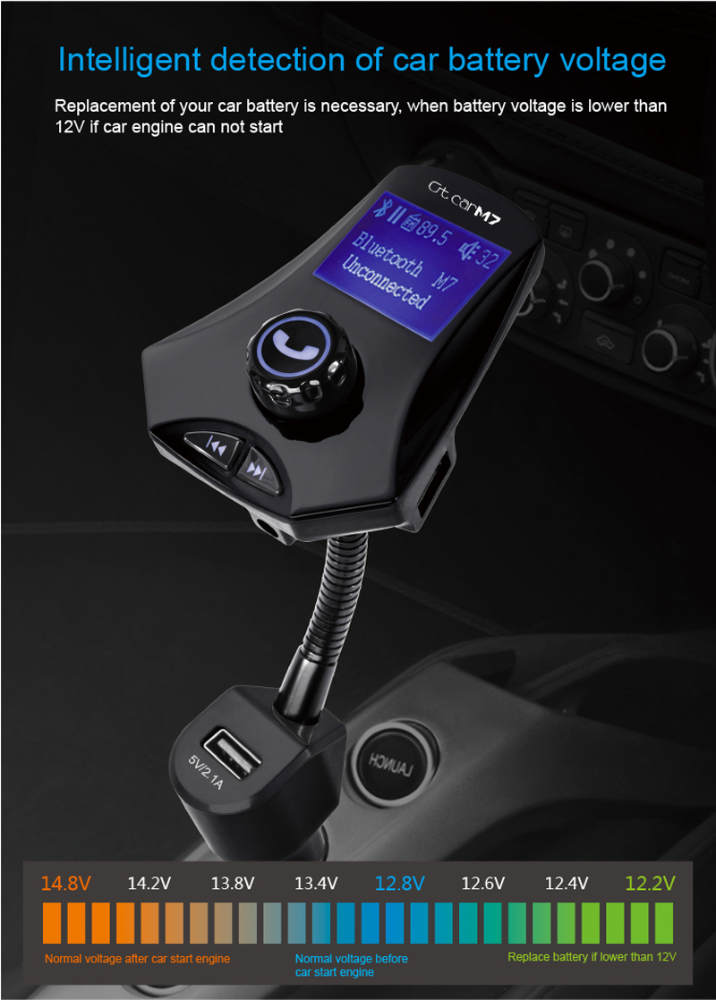 GXTKIT Car FM Transmitter FM Transmitter Car Audio M7 Bluetooth MP3 Player