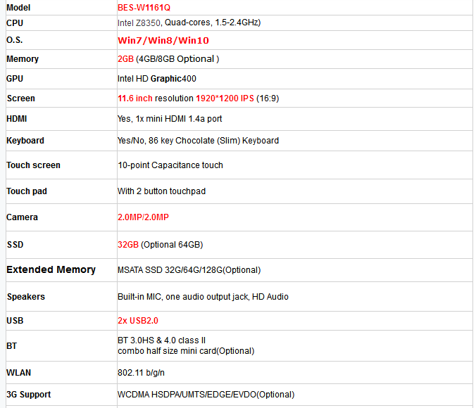 116 inch IPS Screen 4G RAM Intel Z8350 Touch Screen Laptop