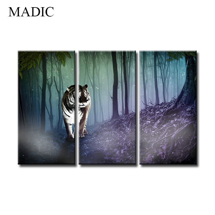 Wall art canvas painting for home decoration 3 panel oil painting of tiger in the forest