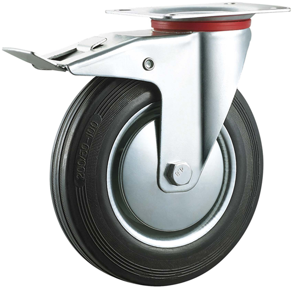 industrial caster wheel hardware swivel with brake 4 inch rubber plastic wheels