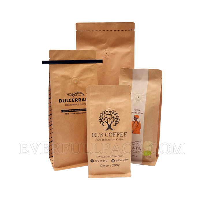 2017 new kraft paper vacuum sealed flat bottom pouch coffee bags with valve