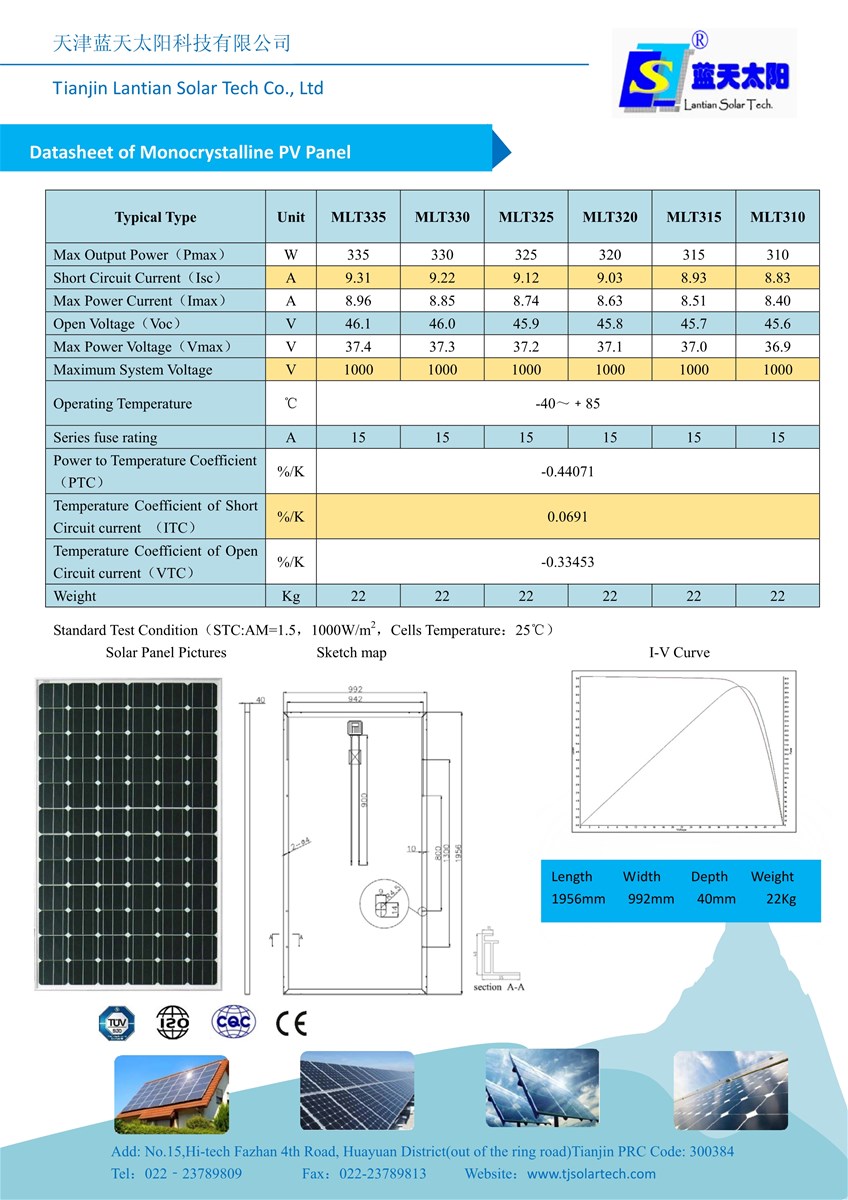 100W315W High Quality High Efficiency Solar Panels