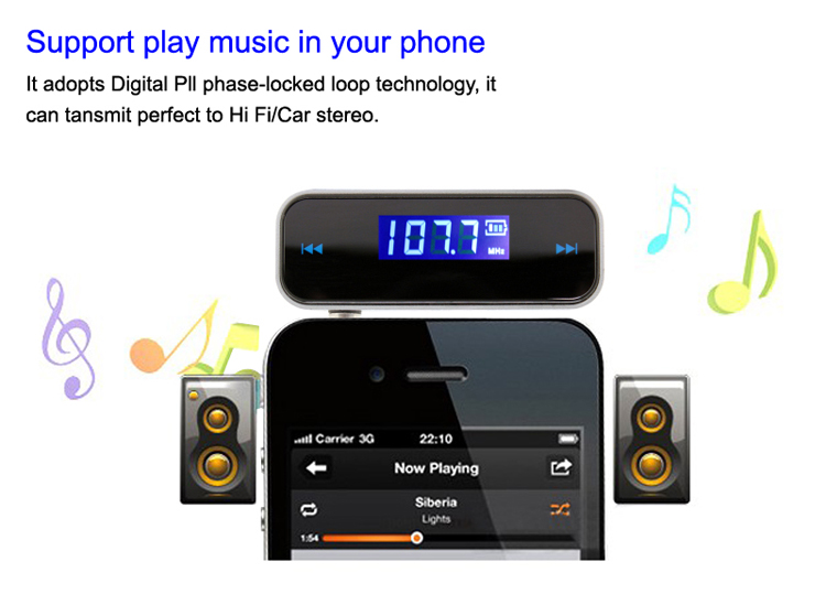 GXYKIT Car Audio FM transmitter F1 Car Music transmitter with builtin lithium battery