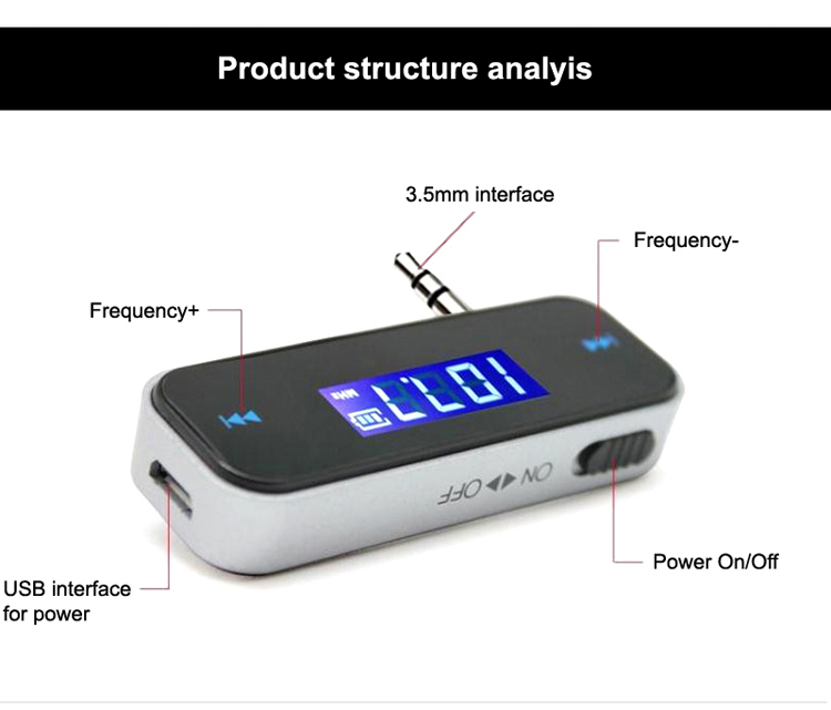 GXYKIT Car Audio FM transmitter F1 Car Music transmitter with builtin lithium battery