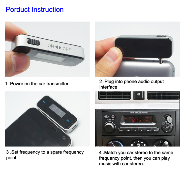 GXYKIT Car Audio FM transmitter F1 Car Music transmitter with builtin lithium battery