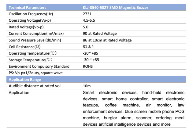 SMD Buzzer Magnetic Surface Mounted Buzzer 5V KLJ85405027