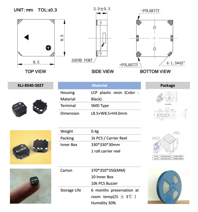 SMD Buzzer Magnetic Surface Mounted Buzzer 5V KLJ85405027