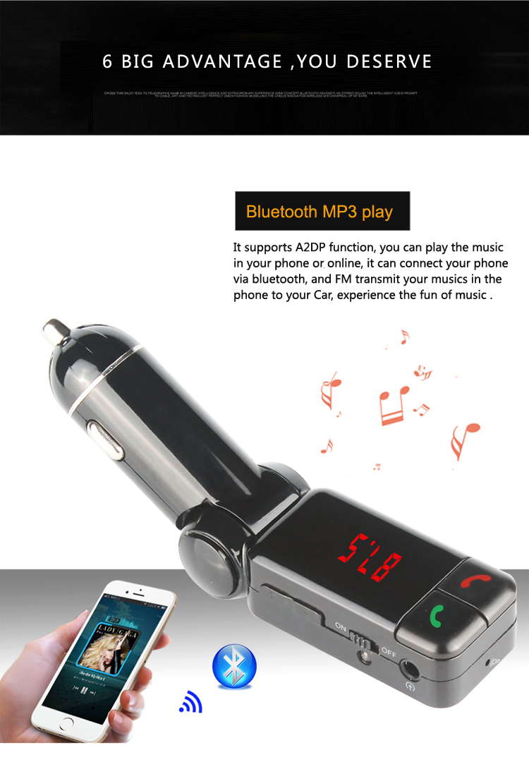 GXYKIT 2 USB Bluetooth handsfree FM transmitter BC06 Car audio MP3 Player Car Charger