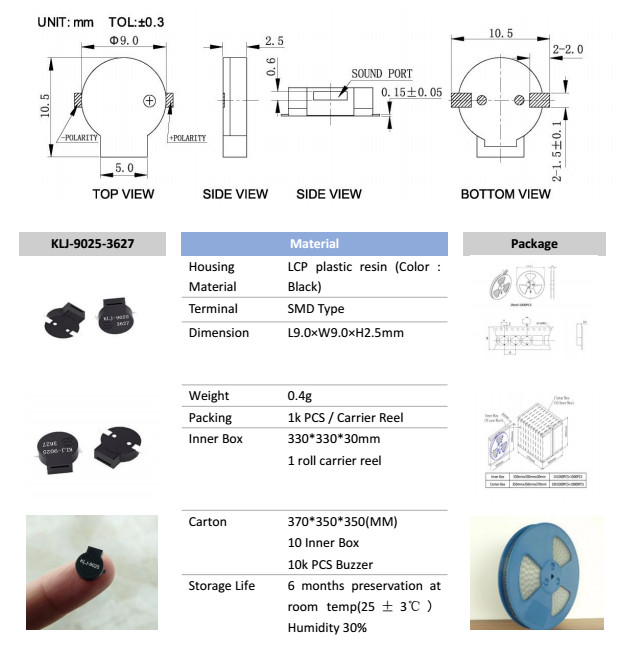 Easily Assemble Passive SMD Buzzer Magnetic Surface Mounted Buzzer KLJ90253627