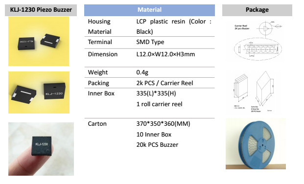 External Drive Piezo SMD Buzzer Audio Transducer Acoustic Component KLJ1230