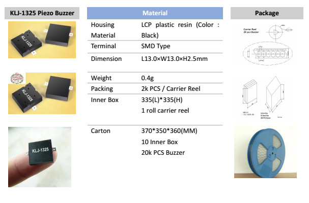 External Drive Piezo SMD Buzzer Audio Transducer for home applicane and more KLJ1325