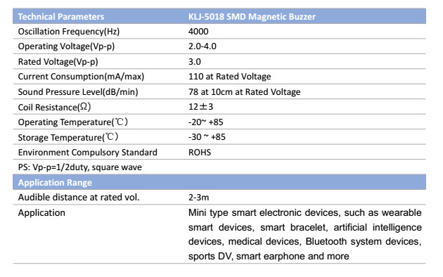 L50mmW50mmH18mm Micro Small SMD Buzzer Magnetic Buzzer 3V KLJ5018