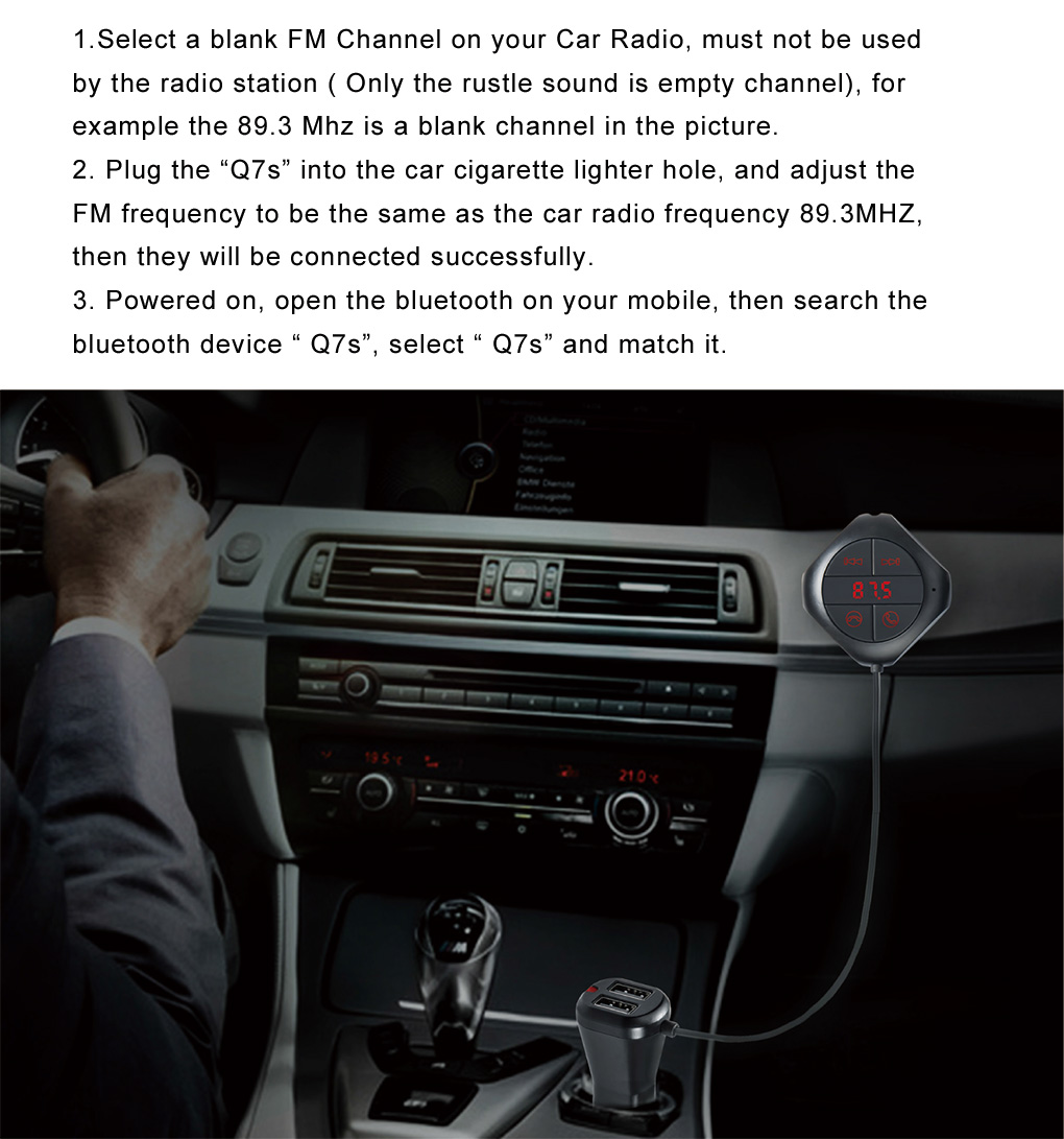 GXYKIT Bluetooth Car Charger USB Charger FM Transmitter Q7S Bluetooth handsfree