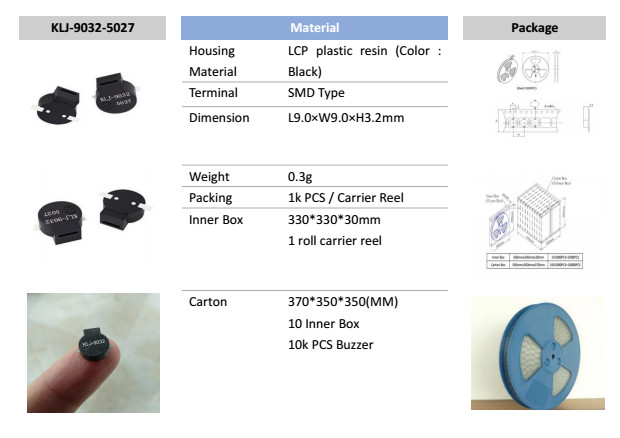 SMD Buzzer Passive Magnetic Buzzer Speaker Alarm Acoustic Component L105mmW 90mmH32mm KLJ90325027