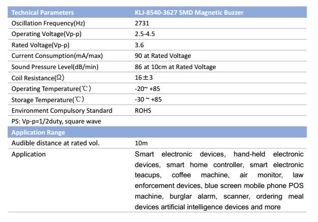 SMD Buzzer Ultralthin Magnetic Buzzer Audio Transducer 36V L85mmW85mmH40mm KLJ85403627