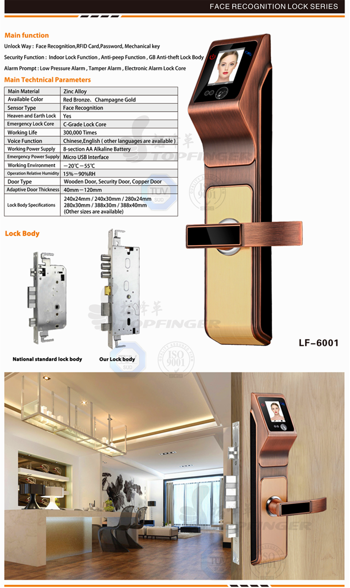 Smart Card Intelligent Digital Scanner Security Code System Handle Face Recognition Door Lock