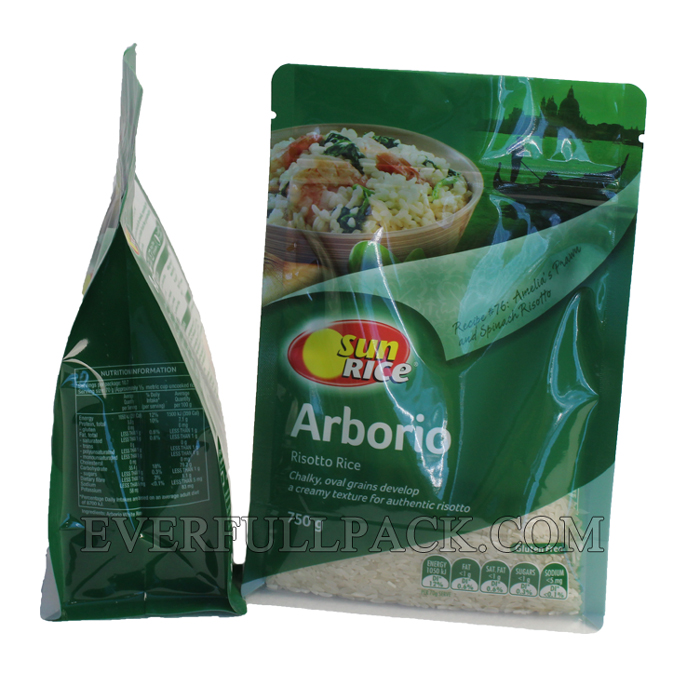 High Quality Hot Sale Laminated Material Gravure Printing Standard Zipper Rice Flat Bottom Bag