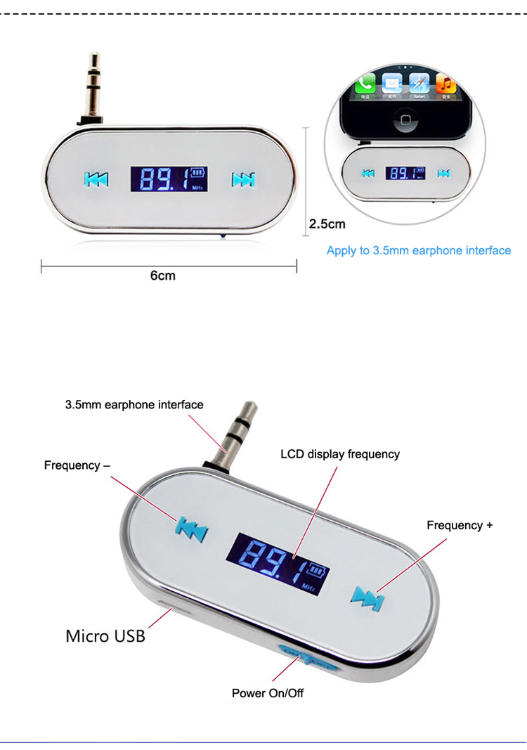 GXYKIT Car FM transmitter F2 Radio Music transmitter with builtin lithium battery