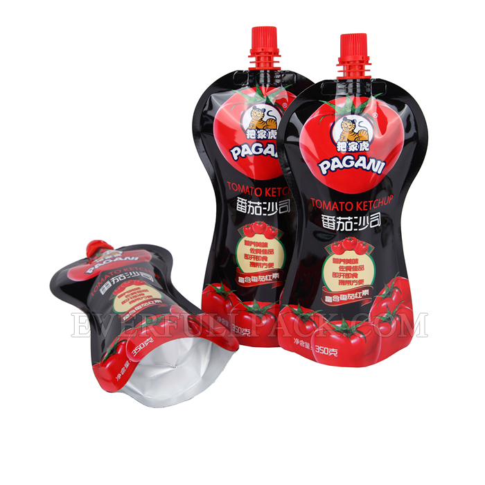 Plastic Stand Up Pouch with Spout for KetchupTomato Sauce Packaging