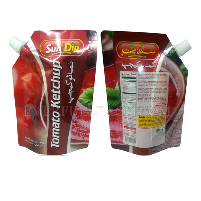 Plastic Stand Up Pouch with Spout for KetchupTomato Sauce Packaging