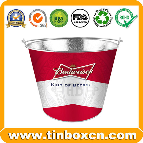 Round Metal Tin Ice Bucket with Handle Tin Pail BR1973
