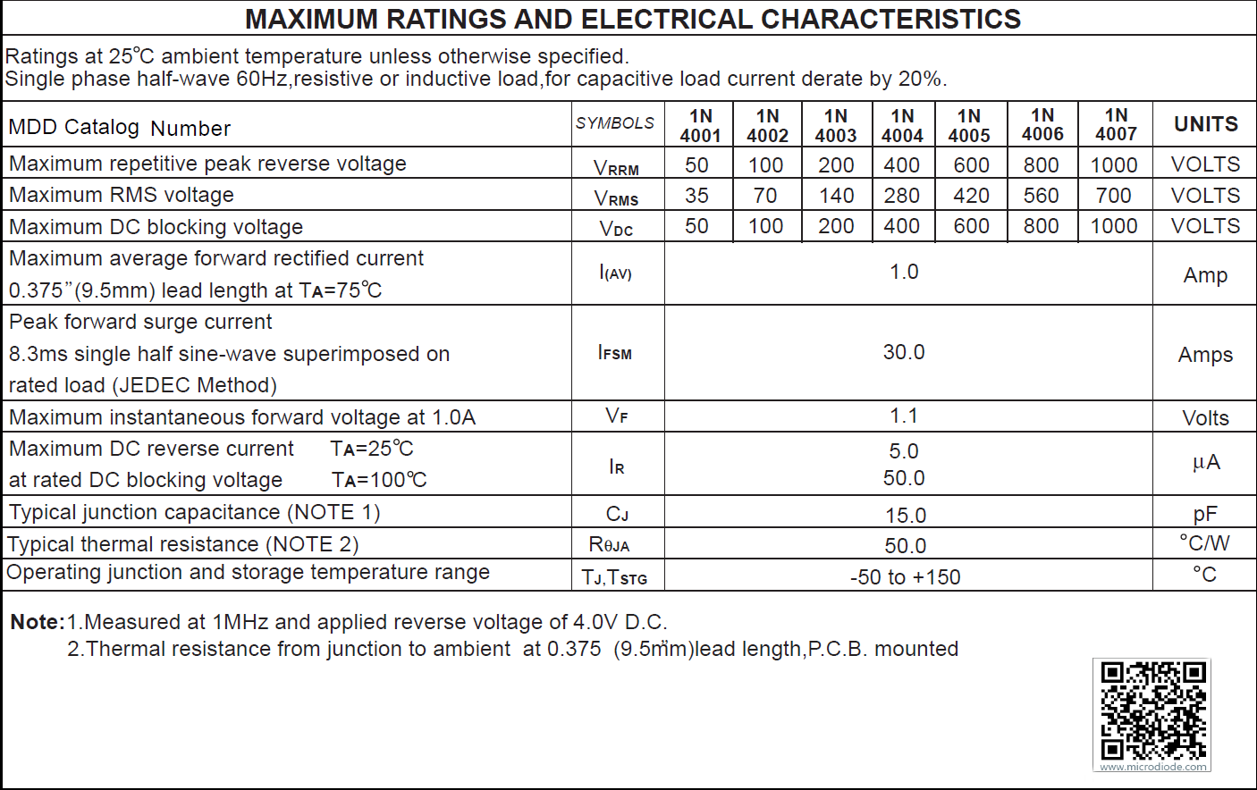 Best selling MDD 1000V 1A 1N4007 rectifier with DO41 package
