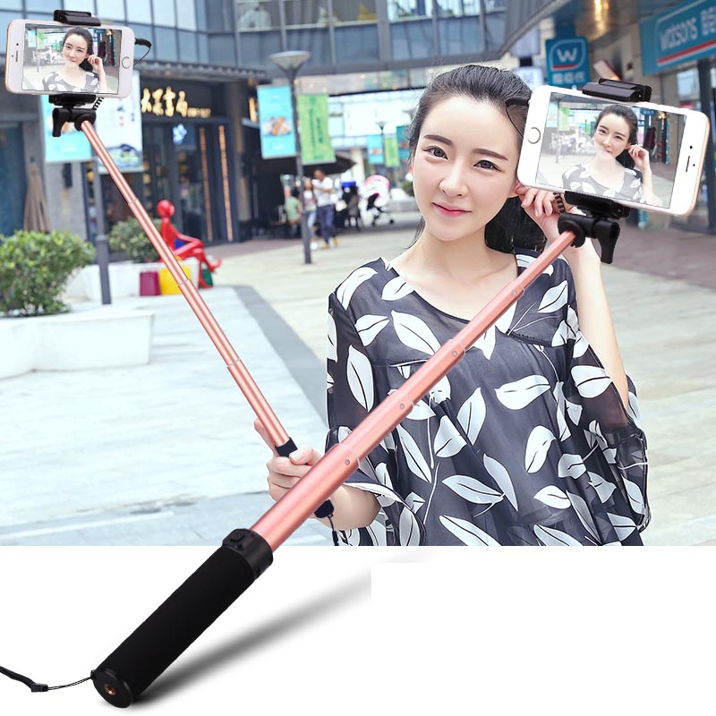 2017 Aluminum Wired Selfiestick Builtin Remote Shutter Adjustable Phone Holder 35mm Aux Cable for iPhone ANDROID