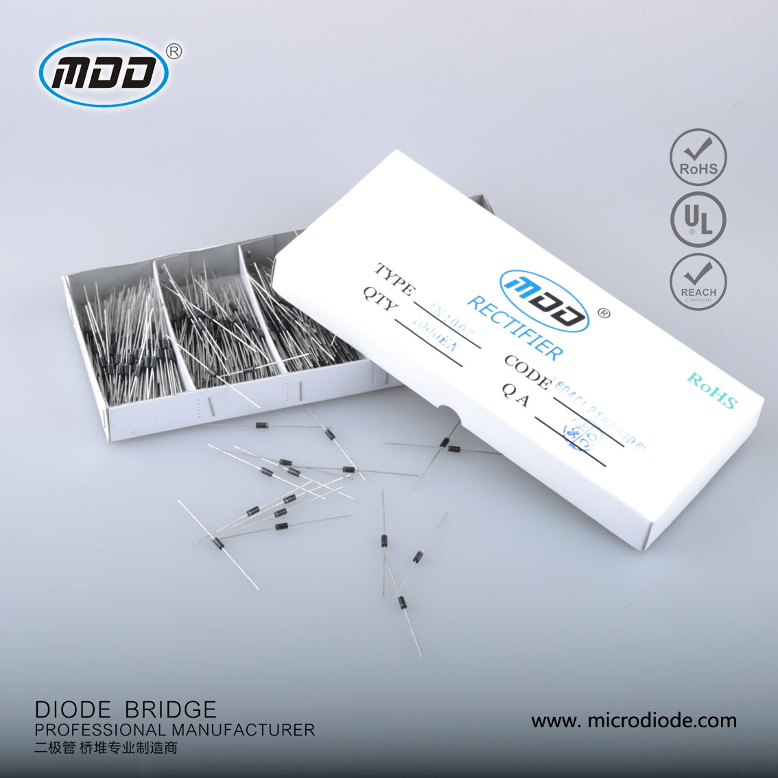 Best selling MDD 1000V 1A 1N4007 rectifier with DO41 package