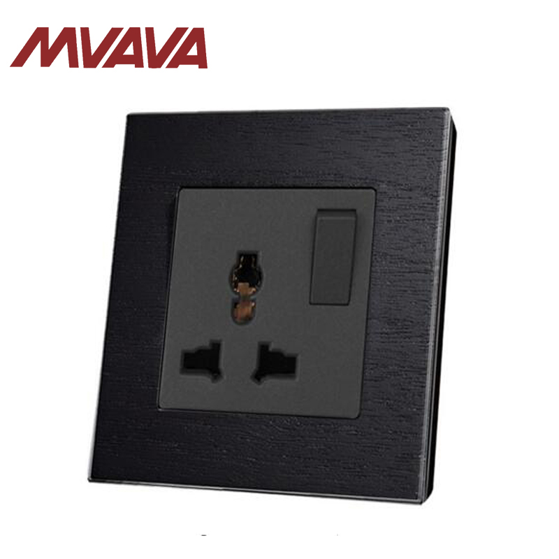 MVAVA 3 Pin Multifunction Wall Light Socket Black Artificial Wood Panel UK 13A Switched Socket with LED Indicator 86*90M