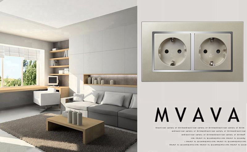 MVAVA Double EU Standard Socket 16A CE Approved Champagne PC Series 146 86mm