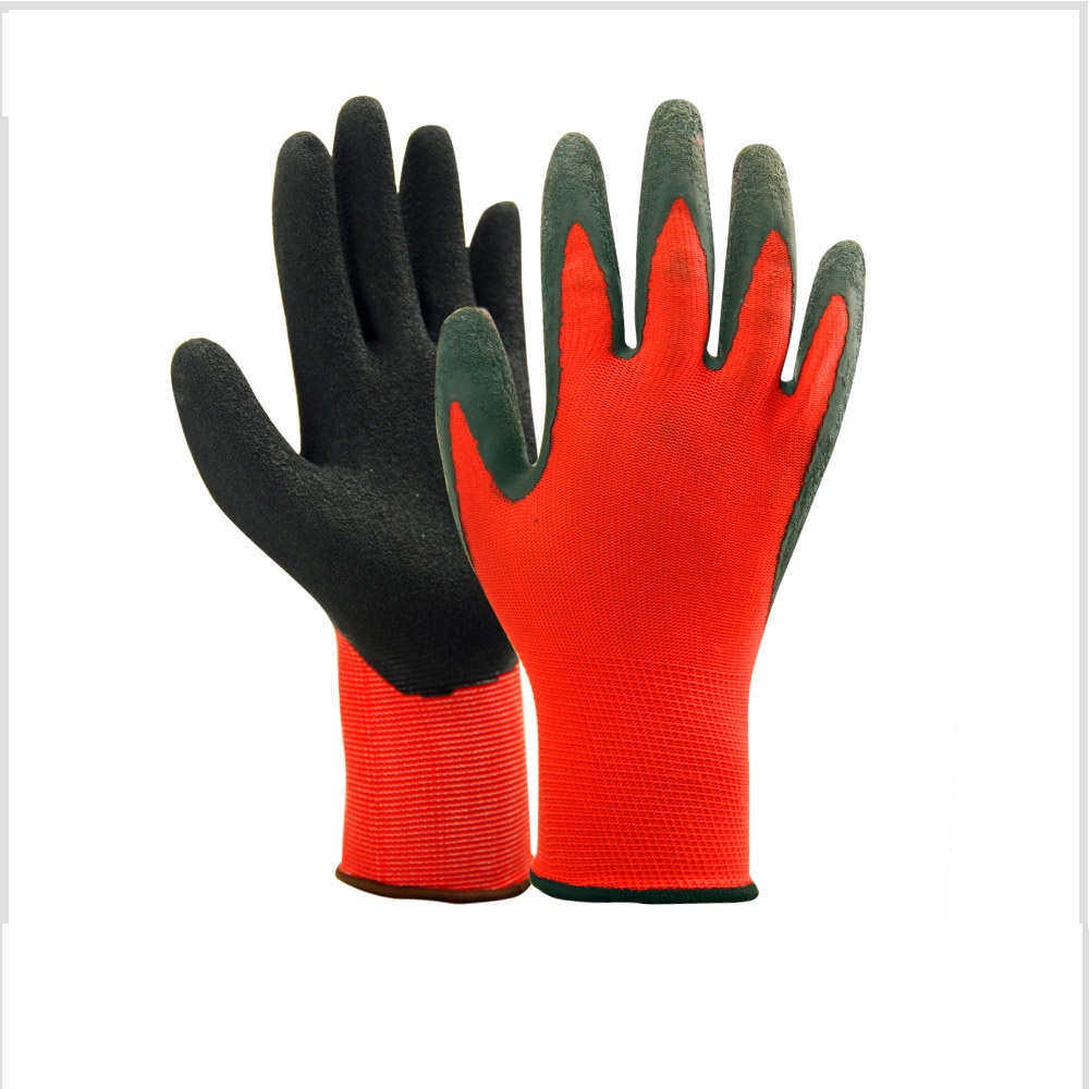 13 gauge red polyester latex coated gloves