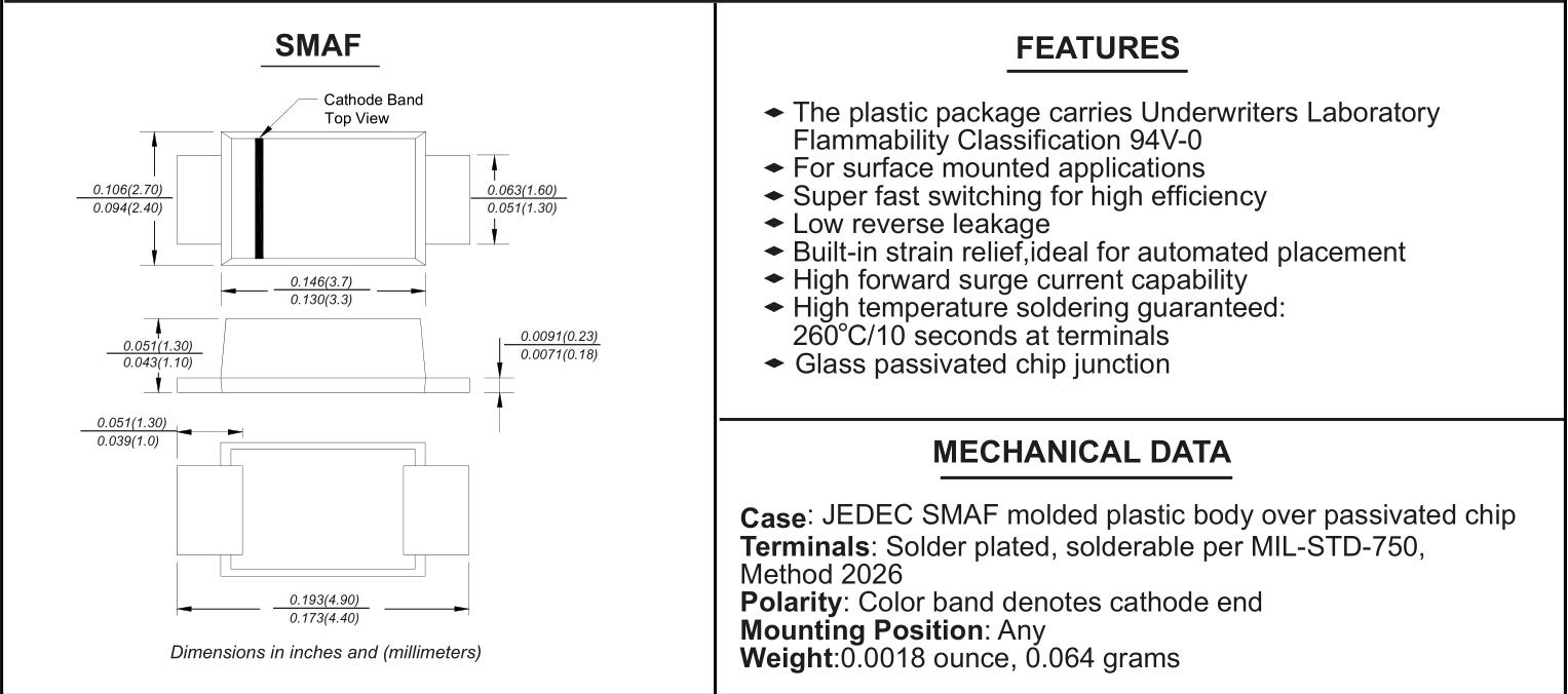 High quality 1A 600V ES1JF plating rectifier with favorable price