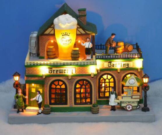 13LED Beer Shop with Two Movements Inside with Rotating Beer Bottles in First Floor Top with Rotating Barrels 8 Chris