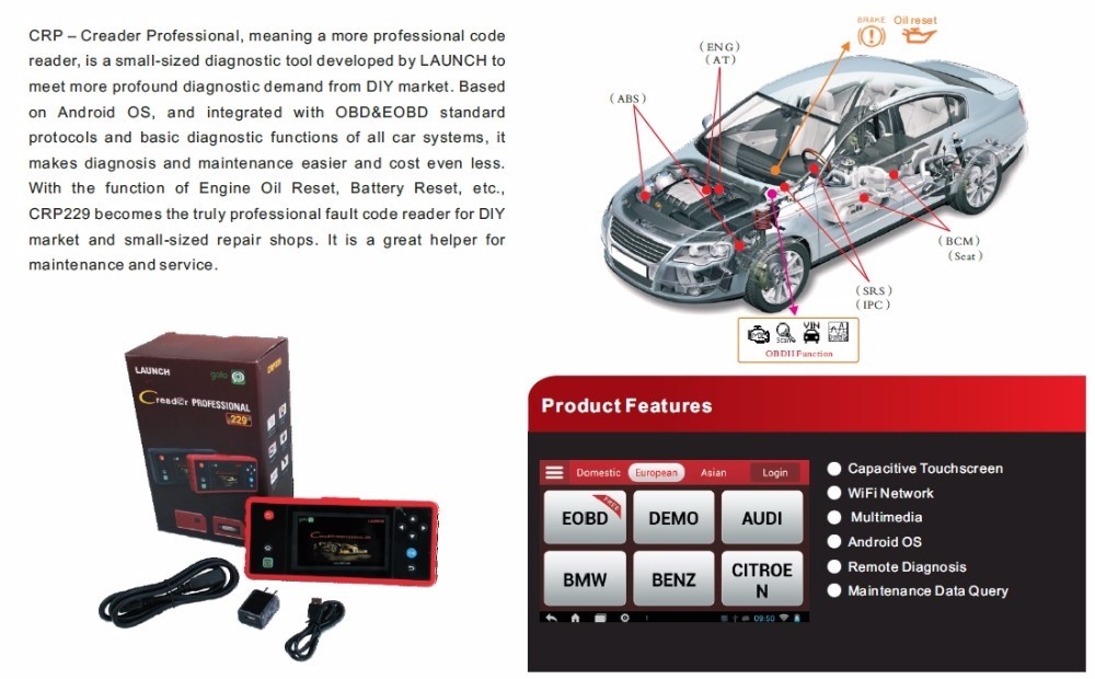 New Launch x431 Creader CRP229 Touch 50 Android System OBD2 Full Diagnostic Update Online WiFi Supported CRP 229 Code