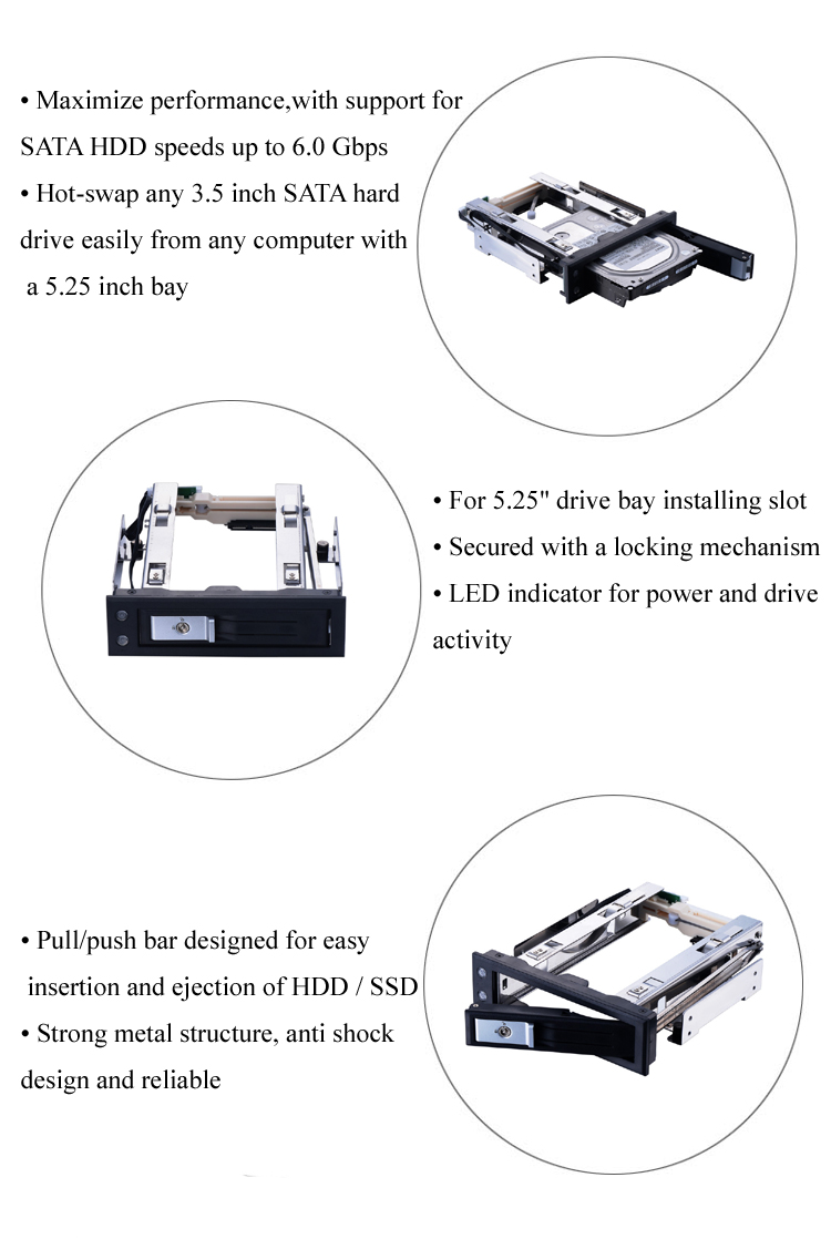 Unestech 35in SATA hard drive case to 525 PC bay Internal enclosure HDD mobile rack Unestech 35in SATA hard drive case to 525 PC bay Internal enclosure HDD mobile rack