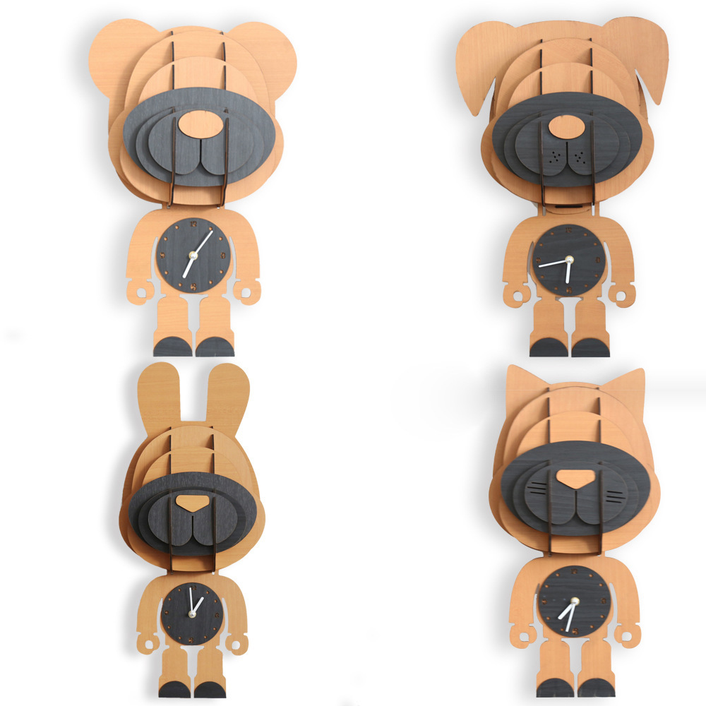 Creative European Style Cartoon Design Wood Wall Quiet Clock