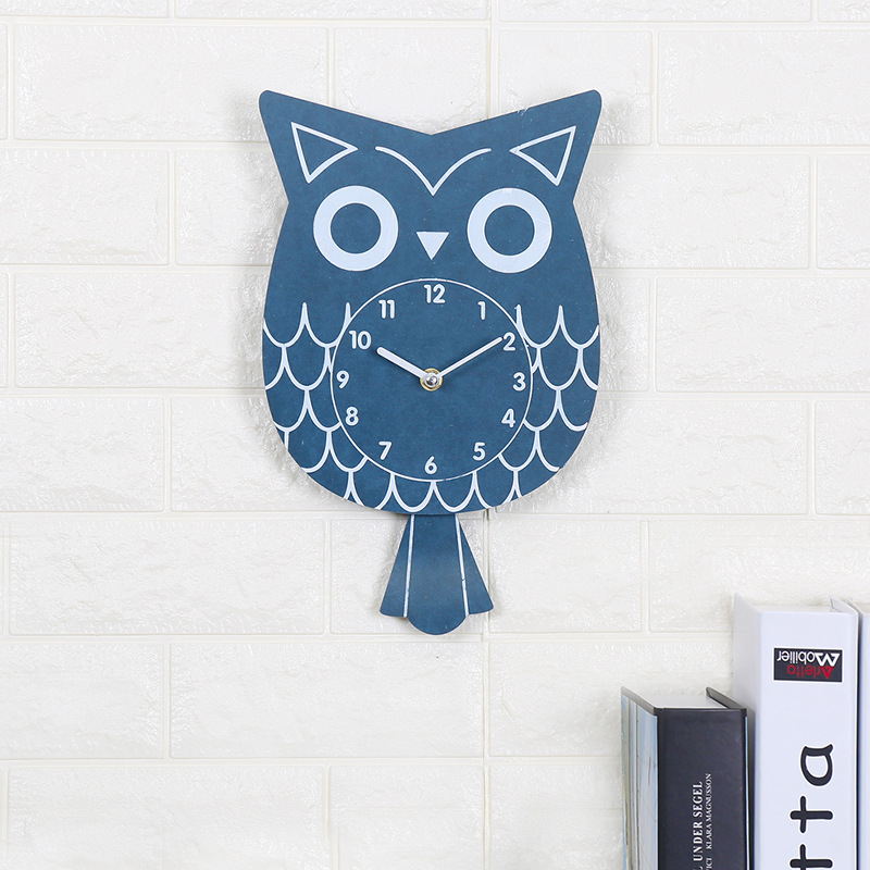 Creative Owl Cartoon Home Decorative Wooden Wall Quiet Clock