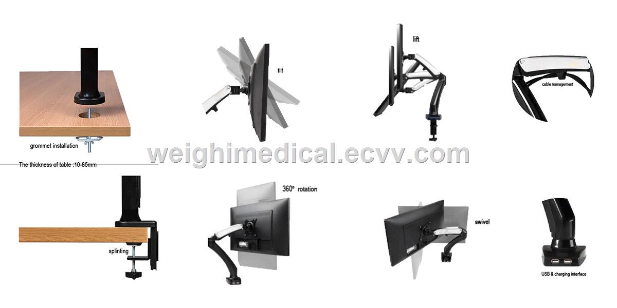 Laptop Monitor Arm with Desk Clamp or Grommet Installation