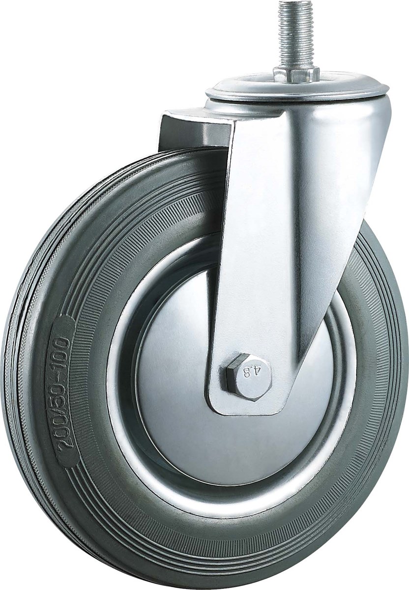 Industrial caster wheel hardware gray rubber 5 inches thread stem roller bearing wheels
