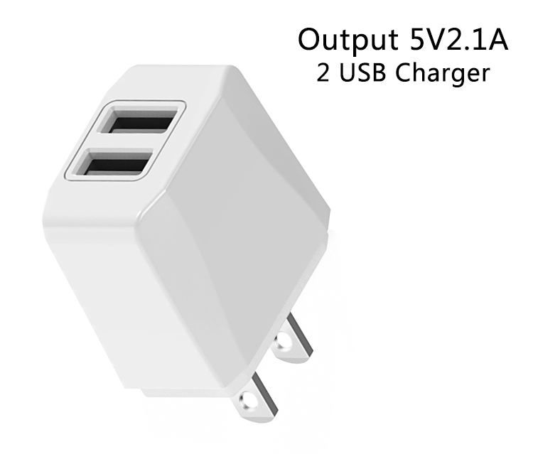 5V 21A USB Travel Charger USEU 2 Pin AC adapter with Dual USB Output