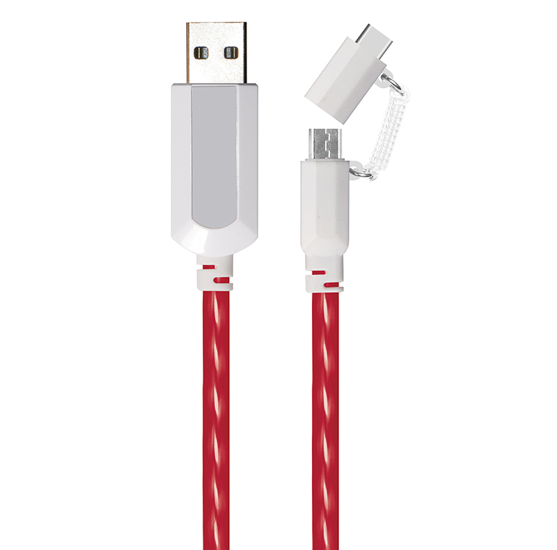 2 in 1 EL Visible TypeC to Micro USB Flowing Flat Cable LDF005