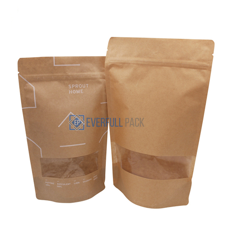 Customized Printing Bag Clear Window Food Packaging Kraft Paper Pouch