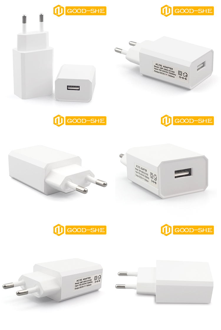 EUUS Plug 5V1A Single USB Port Wall Charger USB Power Adapter